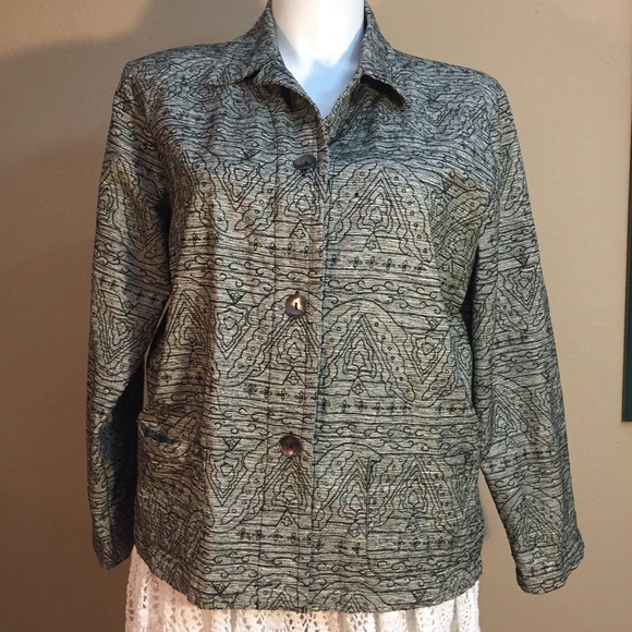 Chico's Design black white and gray silk embroidery jacket fully lined XL (3) - Picture 1 of 9